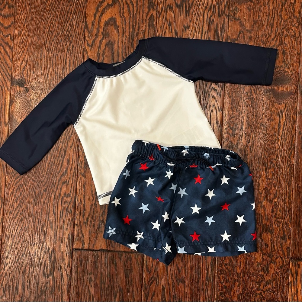 Kids Navy and White Patriotic Swim Set